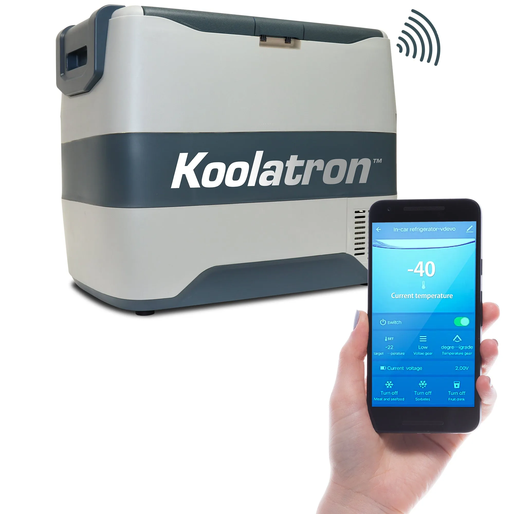 Koolatron 12V Portable Freezer 40L warna abu-abu dari SHIOKUDA dengan koneksi Bluetooth