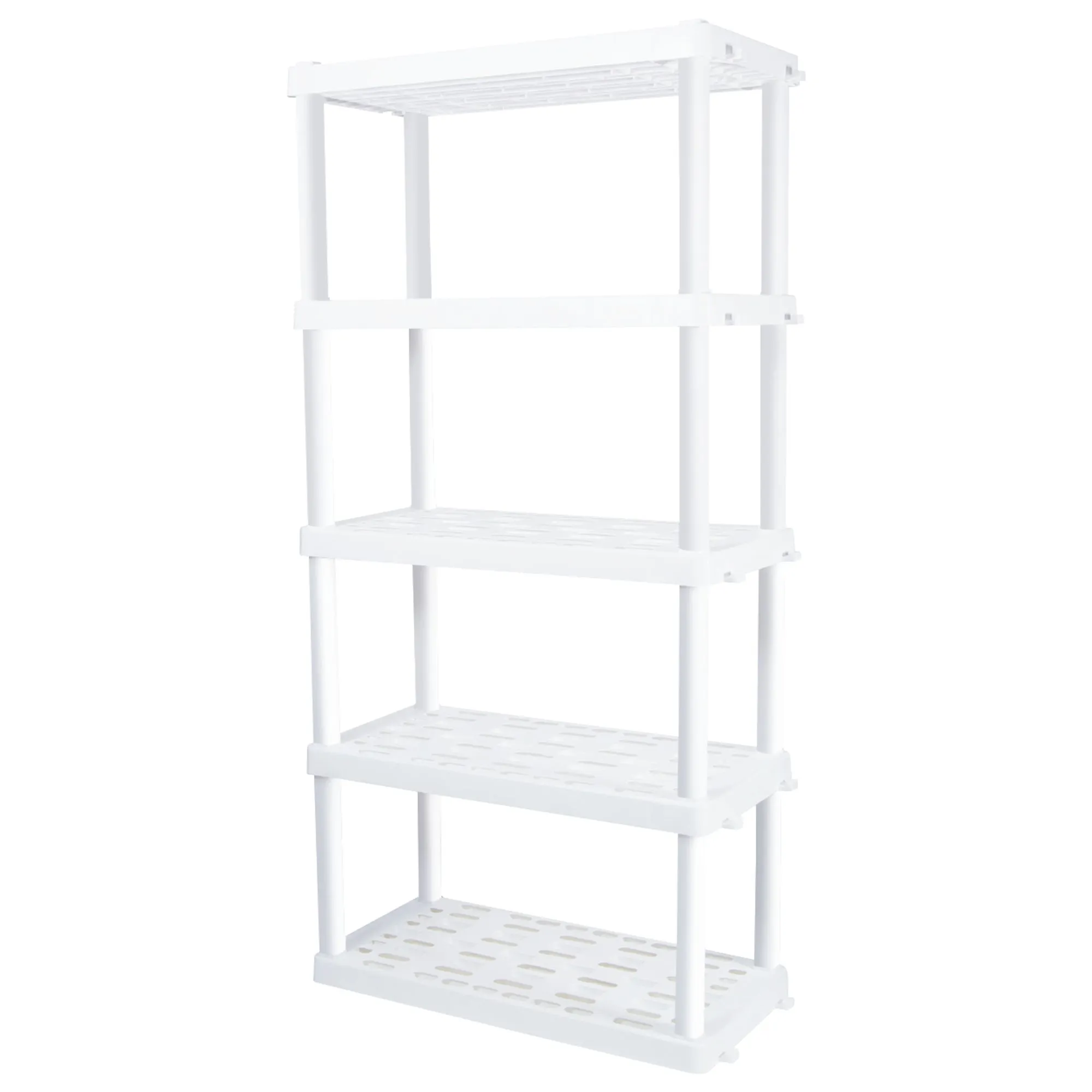 Oskar 5-Tier Plastic Shelving Unit putih berkualitas tinggi dari LIGABET99 untuk penyimpanan garasi