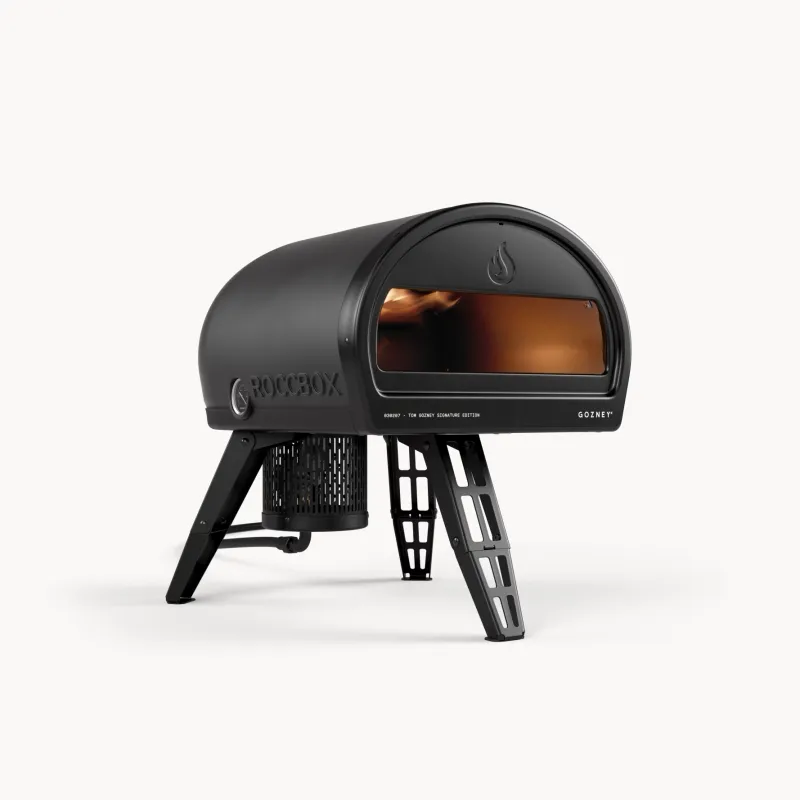 Oven pizza portabel LEXUS88 Roccbox warna hitam dengan lantai batu